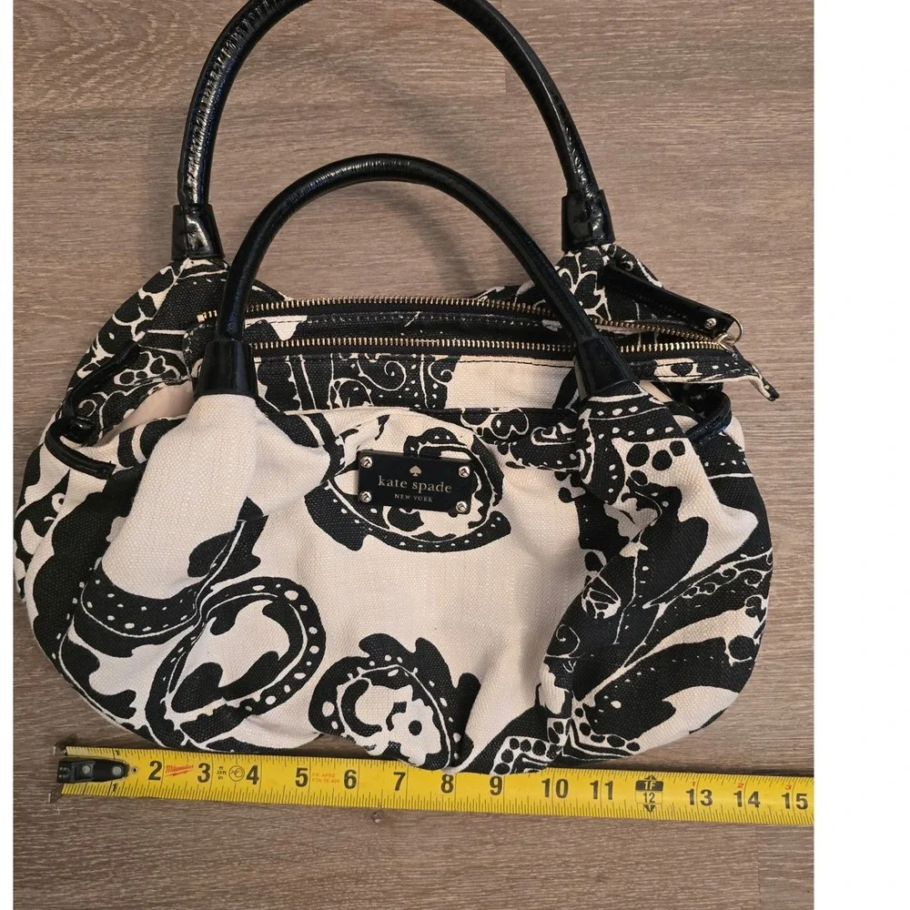 Kate Spade New‎ York Black White Paisley Canvas Leather Trim Shoulder Bag